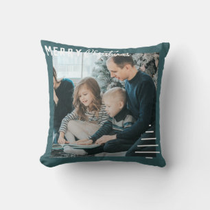 Modern Minimalist Merry Christmas Green Pine Tree Throw Pillow