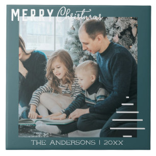 Modern Minimalist Merry Christmas Green Pine Tree  Tile