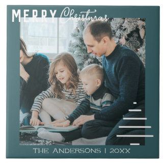 Modern Minimalist Merry Christmas Green Pine Tree  Tile