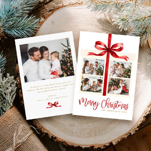 Modern Minimalist Merry Christmas Photo Red Holiday Card