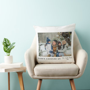 Modern Minimalist Merry Christmas Photo Throw Pillow
