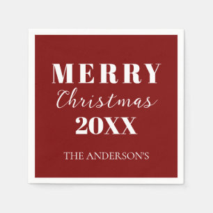 Modern Minimalist Merry Christmas Red Holiday Napkin