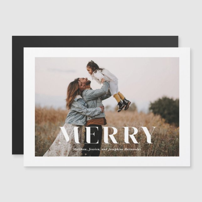 Modern Minimalist Merry Holiday Photo Magnet (Front/Back)