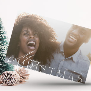 Modern Minimalist Merry One Photo Christmas Holiday Card