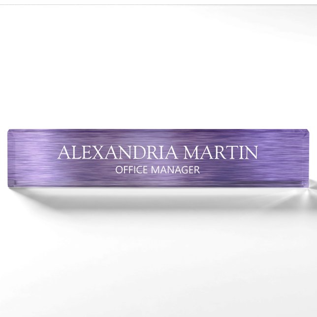 Modern Minimalist Metallic Purple Job Title Name D Nameplate (Front)