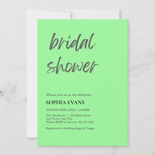 Modern Minimalist Mint Green Bridal Shower Invitation (Front)