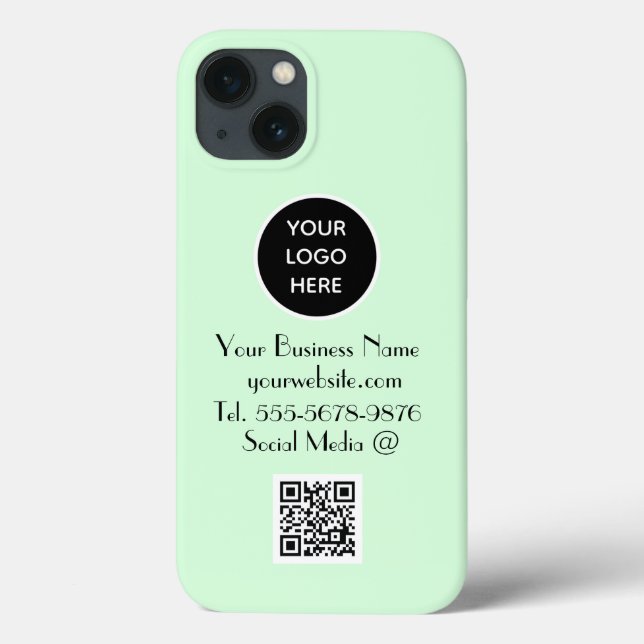 Modern Minimalist Mint Green Custom logo QR Code Case-Mate iPhone Case (Back)