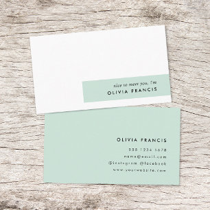Modern Minimalist Mint Green Pastel Business Card
