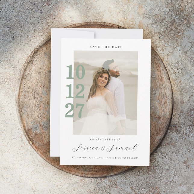 Modern Minimalist Mint Green Script Wedding Photo Save The Date (Creator Uploaded)