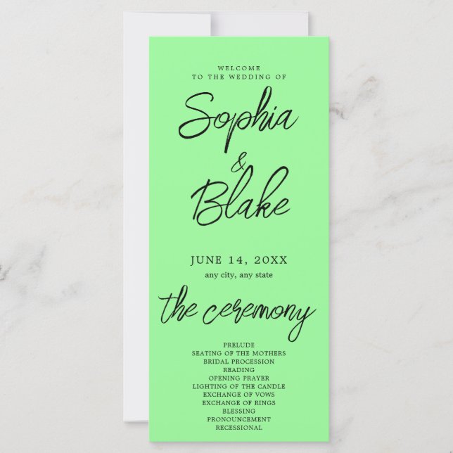 Modern Minimalist Mint Green Wedding Program (Front)