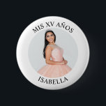 Modern Minimalist Mis XV Años Photo 2 Inch Round Button<br><div class="desc">Create your own personalized white border photo round button for your her 15th birthday. Customize the solid white background colour or the black text colour to match your photo. If you change the font type or size, you can fine tune the curvature of the text in small increments. Have fun...</div>