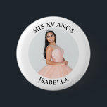 Modern Minimalist Mis XV Años Photo 2 Inch Round Button<br><div class="desc">Create your own personalized white border photo round button for your her 15th birthday. Customize the solid white background colour or the black text colour to match your photo. If you change the font type or size, you can fine tune the curvature of the text in small increments. Have fun...</div>