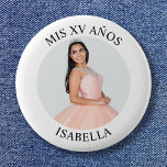 Modern Minimalist Mis XV Años Photo 2 Inch Round Button<br><div class="desc">Create your own personalized white border photo round button for your her 15th birthday. Customize the solid white background colour or the black text colour to match your photo. If you change the font type or size, you can fine tune the curvature of the text in small increments. Have fun...</div>