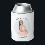 Modern Minimalist Mis XV Años Round Photo Can Cooler<br><div class="desc">Create your own personalized white border round photo can cooler for your her 15th birthday. Customize the solid white background colour or the black text colour to match your photo. If you change the font type or size, you can fine tune the curvature of the text in small increments. Have...</div>