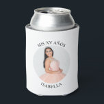 Modern Minimalist Mis XV Años Round Photo Can Cooler<br><div class="desc">Create your own personalized white border round photo can cooler for your her 15th birthday. Customize the solid white background colour or the black text colour to match your photo. If you change the font type or size, you can fine tune the curvature of the text in small increments. Have...</div>