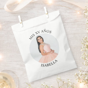 Modern Minimalist Mis XV Años Round Photo Favour Bag