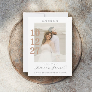 Modern Minimalist Mocha Script Photo Wedding Save The Date