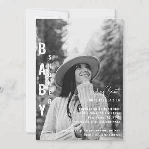 Modern Minimalist Mom B/W Photo Baby Shower Invitation