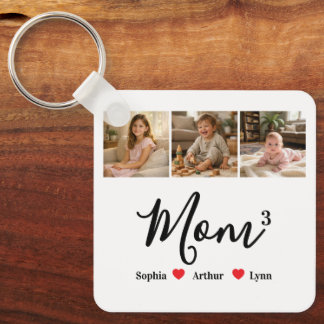 Modern Minimalist Mom Custom Photo & Name Keepsake Keychain