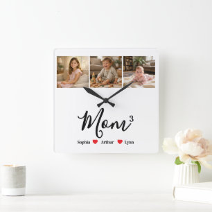 Modern Minimalist Mom Custom Photo & Name Keepsake Square Wall Clock