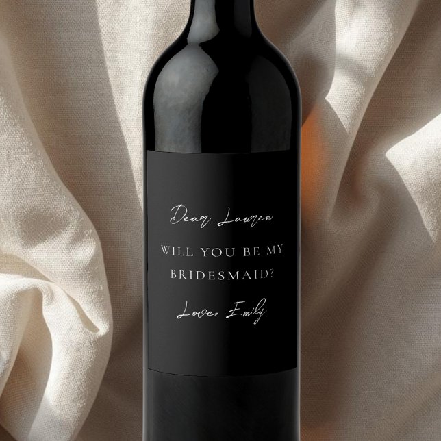 Modern Minimalist Monochrome Bridesmaid Proposal Wine Label (Creator Uploaded)