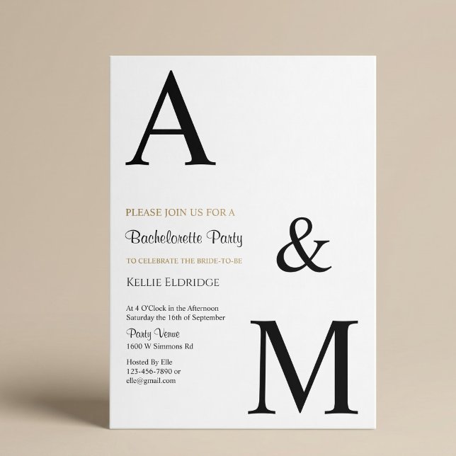 Modern Minimalist Monogram Bachelorette Party Invitation (Creator Uploaded)