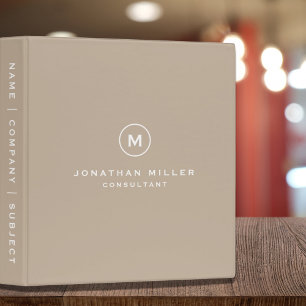 Modern Minimalist Monogram Beige Binder
