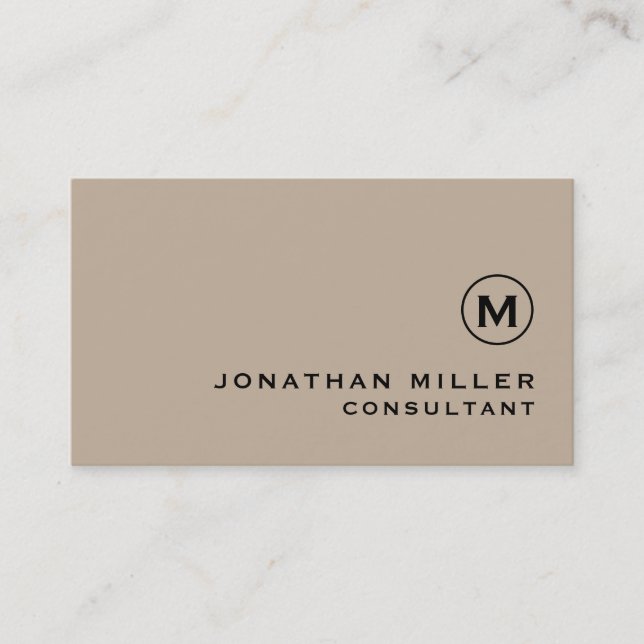 Modern Minimalist Monogram Beige Business Card (Front)