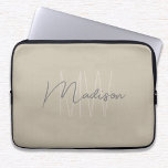Modern Minimalist Monogram Beige Script Name Laptop Sleeve<br><div class="desc">Protect your laptop in style with this Modern Minimalist Monogram Beige Script Name laptop sleeve. Featuring a sleek and elegant design, this sleeve showcases your personalized monogram with your initials and name in a refined modern script. The neutral beige background adds a sophisticated touch, making it a perfect accessory for...</div>