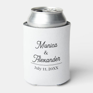 Modern Minimalist Monogram Black and White Wedding Can Cooler