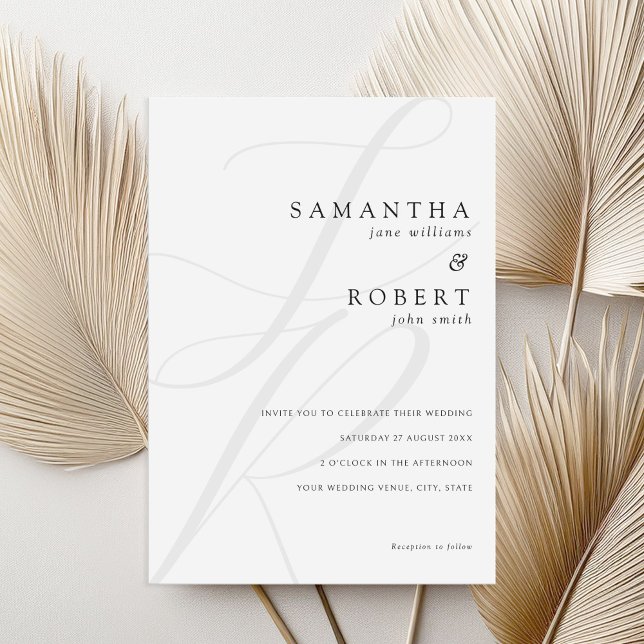 Modern Minimalist Monogram Black and White Wedding Invitation (Creator Uploaded)