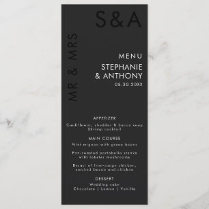 Modern Minimalist Monogram Black and White Wedding Menu