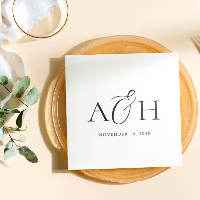 Modern Minimalist Monogram Black and White Wedding Napkin (Creator Uploaded)