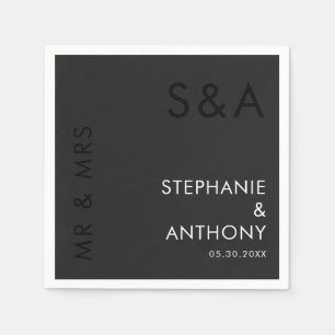 Modern Minimalist Monogram Black and White Wedding Napkin