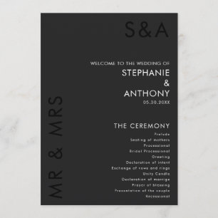 Modern Minimalist Monogram Black and White Wedding Program