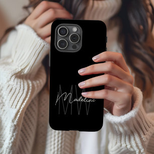 Modern Minimalist Monogram Black iPhone 16 Pro Max Case