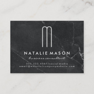 Modern Minimalist Monogram Black Marble Business Card