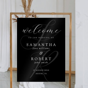Modern Minimalist Monogram Black Wedding Welcome Acrylic Sign