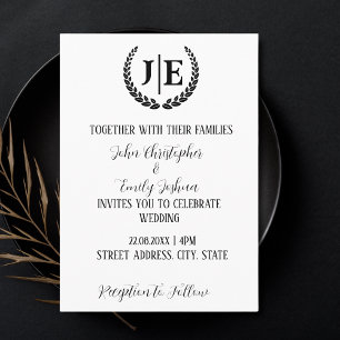 Modern minimalist monogram black&white wedding  invitation
