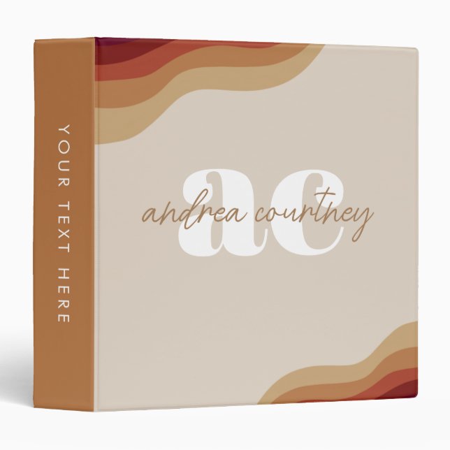 Modern Minimalist Monogram Boho Beige Office Binder (Front/Spine)