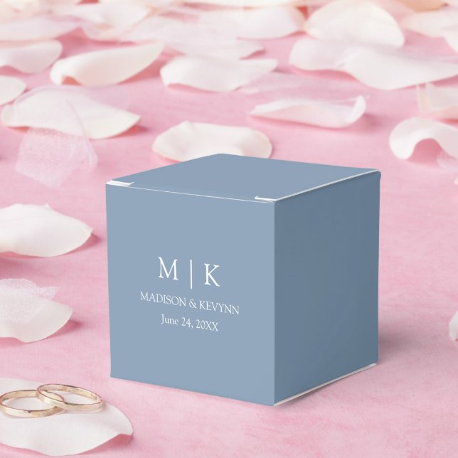 Modern Minimalist Monogram Dusty Blue Wedding Favor Box (Wedding)