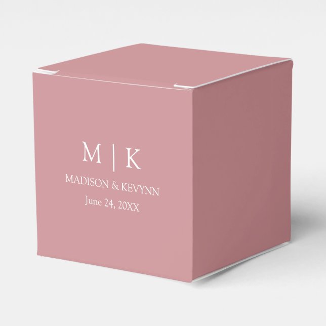 Modern Minimalist Monogram Dusty Rose Wedding Favor Box (Front Side)