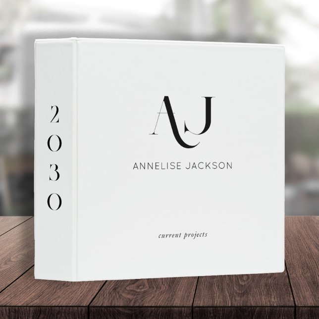 Modern minimalist monogram elegant black and white binder (Creator Uploaded)
