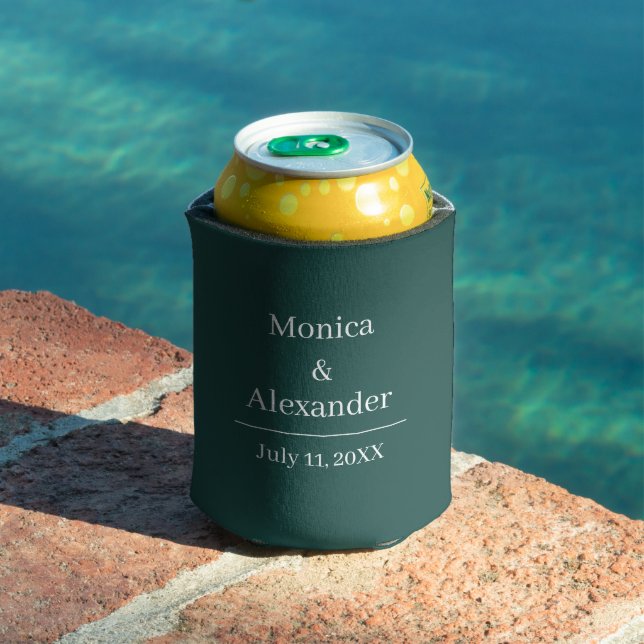 Modern Minimalist Monogram Emerald Green Wedding Can Cooler (In Situ Pool)