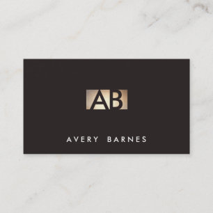 Modern Minimalist Monogram Gold and Black Business Card