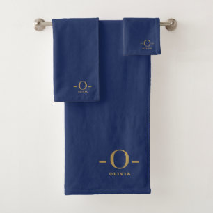 Modern Minimalist Monogram Gold White Bath Towel Set