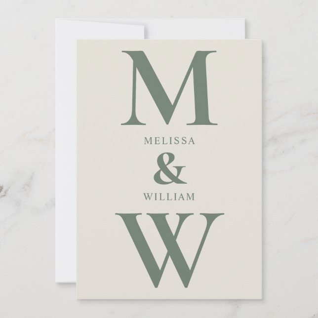 Modern Minimalist Monogram Green Champagne Wedding Invitation (Front)