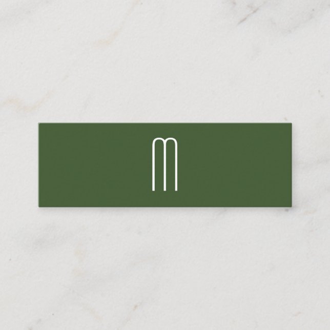 Modern Minimalist Monogram Green Mini Business Card (Front)