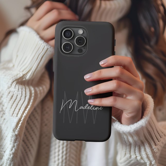 Modern Minimalist Monogram Grey iPhone Case (Modern Minimal Personalized Monogram Gray iPhone Case by MINTIC DESIGN STUDIO)