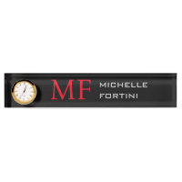 Modern Minimalist Monogram Initial Plain Red Black
